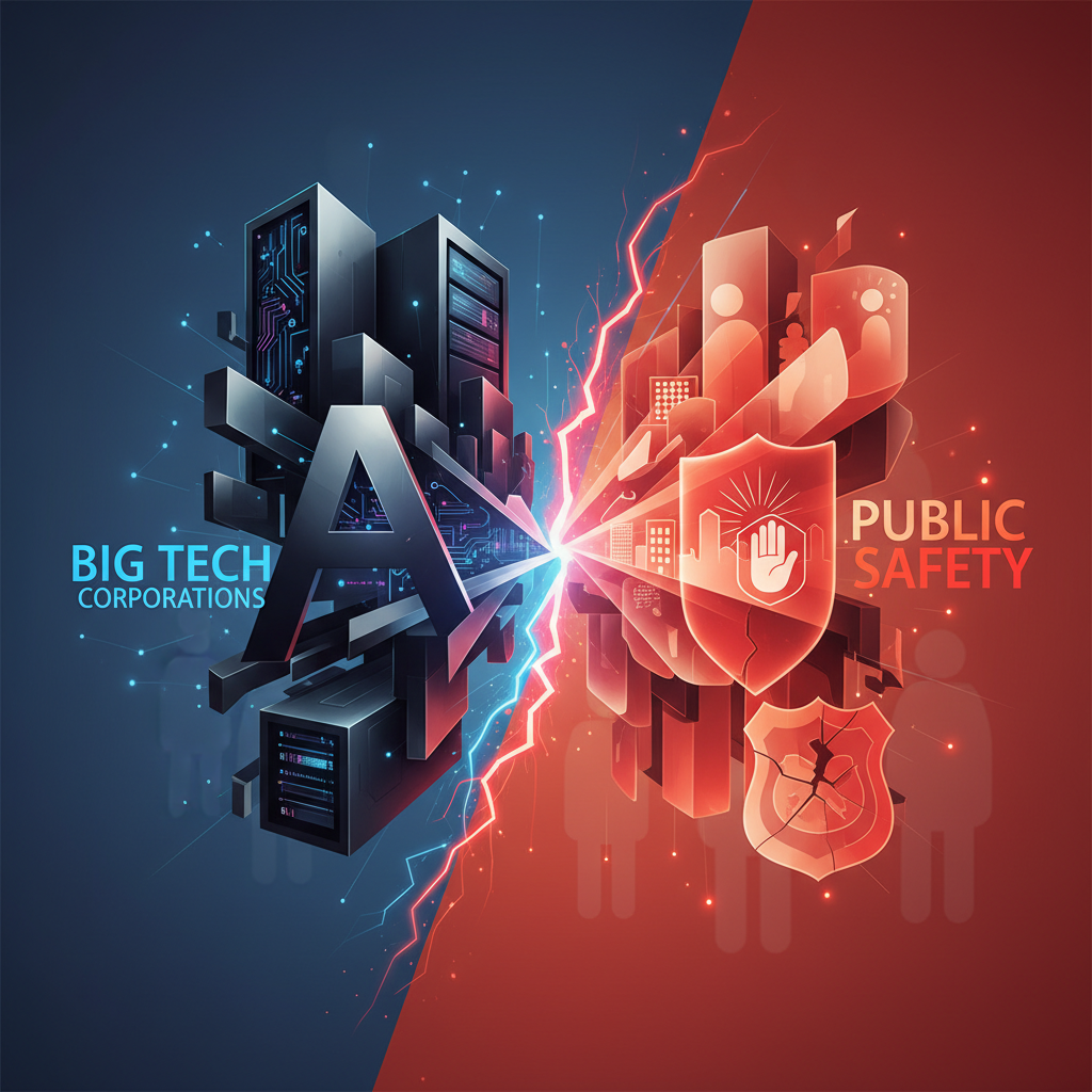 거대 기술 기업과 대항하는 시민들의 추상적인 이미지