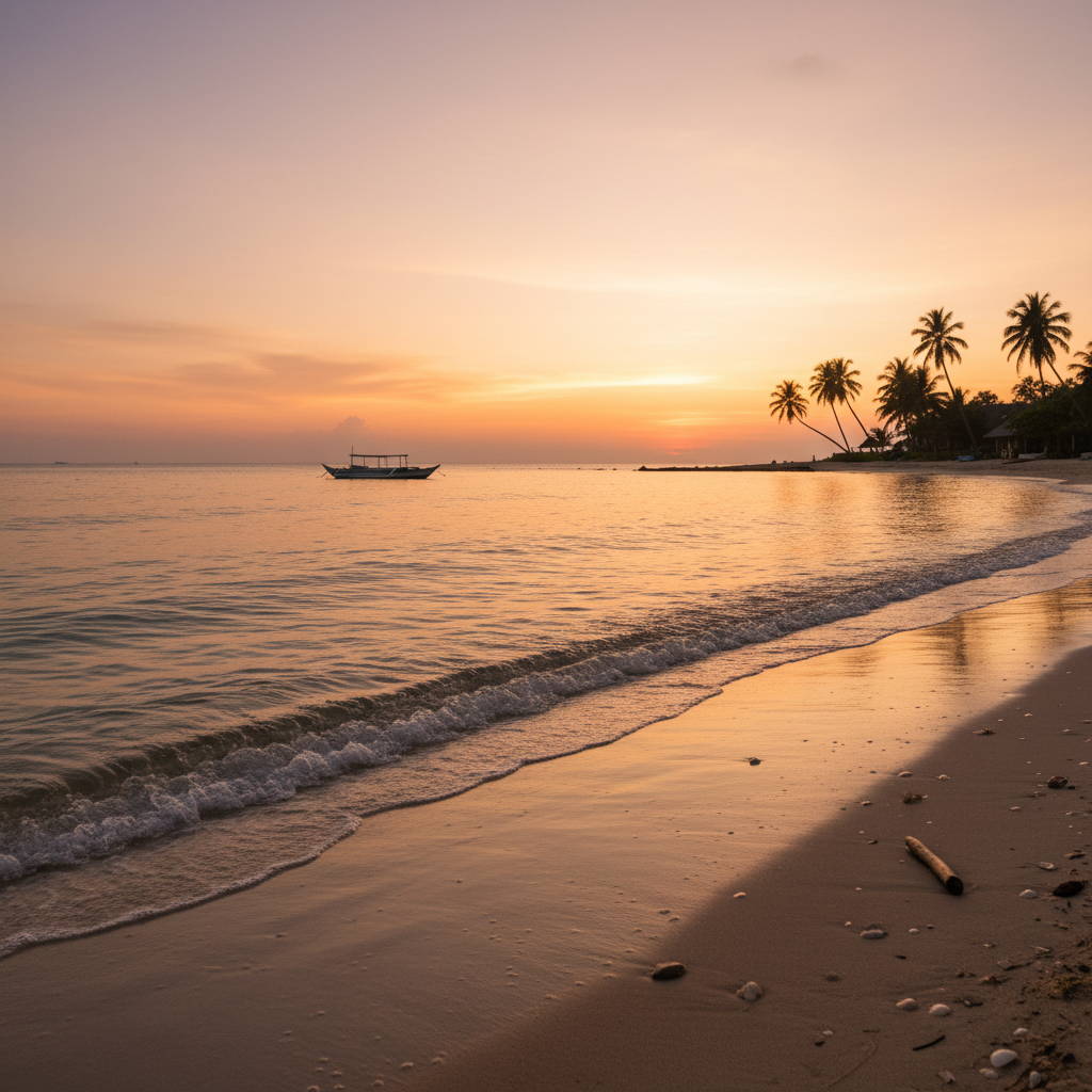 고요한 해변의 일몰 풍경