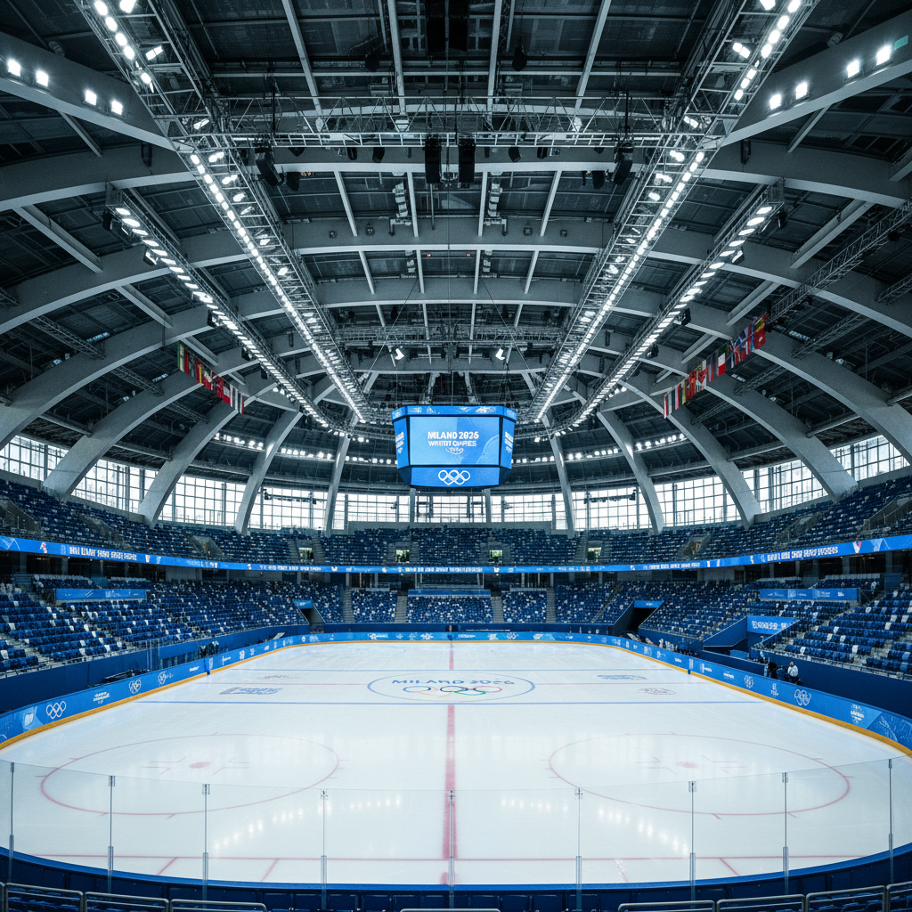 밀라노 올림픽 은반 위의 피겨 스케이팅 경기장 전경