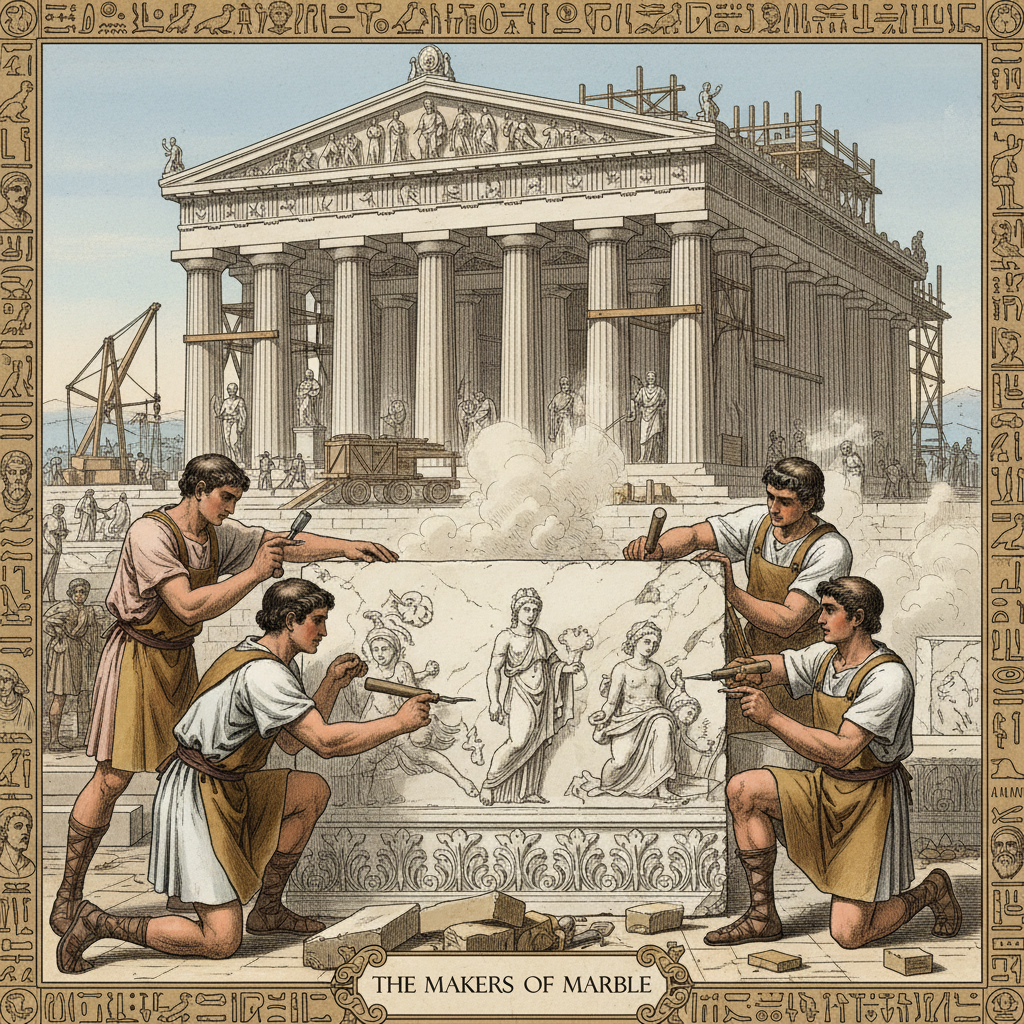 타지마할 건축에 참여한 장인들의 작업 모습