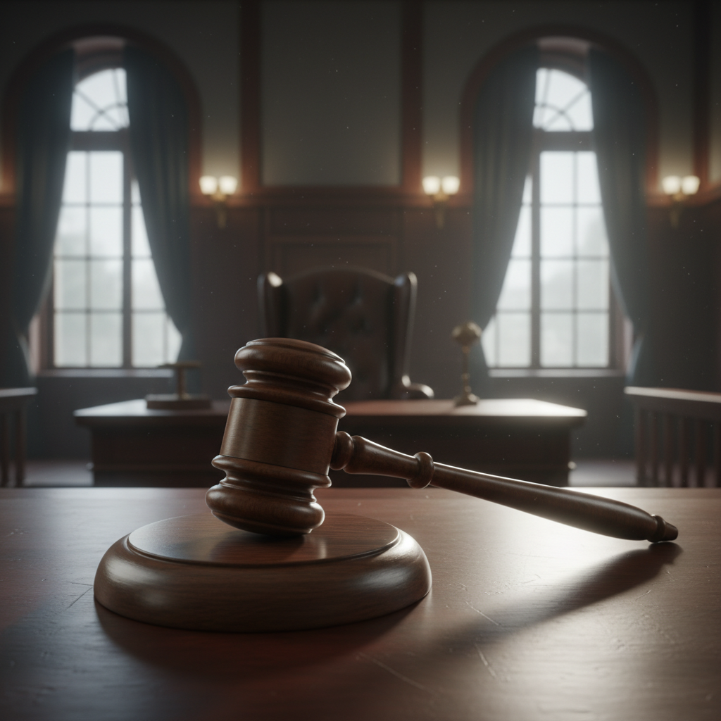 법정의 의사봉과 엄숙한 분위기