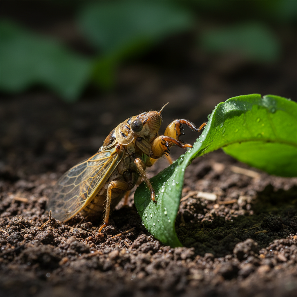 땅 위로 올라올 준비를 마친 매미 유충의 모습