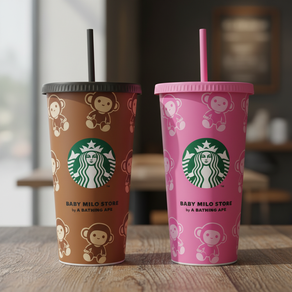 나란히 놓여 있는 브라운과 핑크 색상의 베이비마일로 리유저블 컵