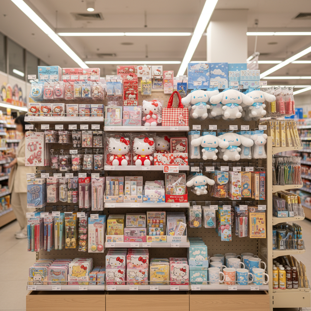 세븐일레븐 매장에 진열된 산리오 캐릭터 굿즈들