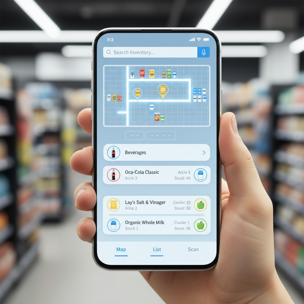 스마트폰 앱으로 편의점 재고를 확인하는 모습