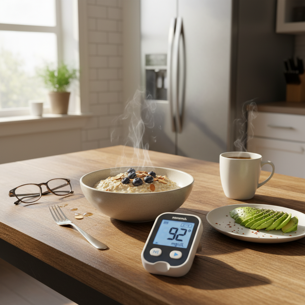 건강한 아침 식단과 혈당 측정기