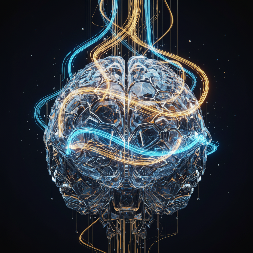 뇌의 신경망 사이로 흐르는 기억의 데이터 이미지