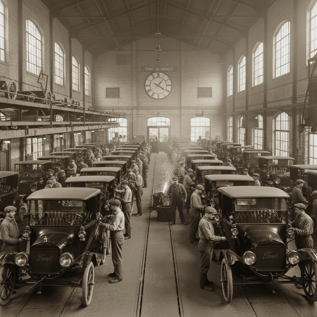 20세기 초 포드 모델 T 생산 공정의 모습