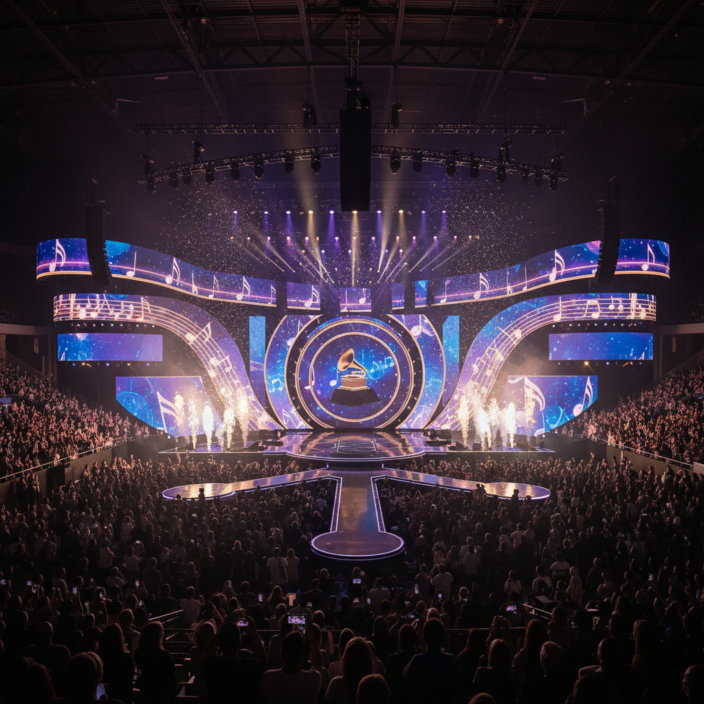 제68회 그래미 어워즈 시상식장의 화려한 모습