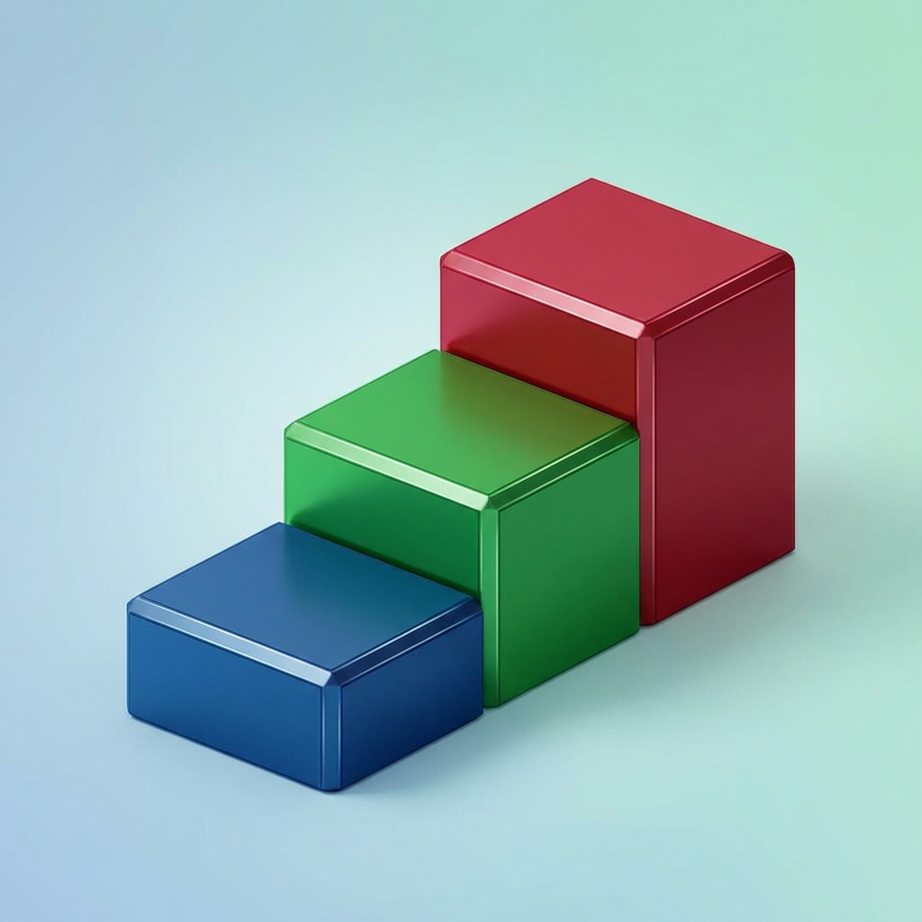 A clean and modern infographic showing the hierarchy of JLPT levels N3, N2, and N1. Each level is represented by a step or a block with distinct colors. The background is a soft gradient. No text or numbers included in the image. High contrast and professional design. 1:1
