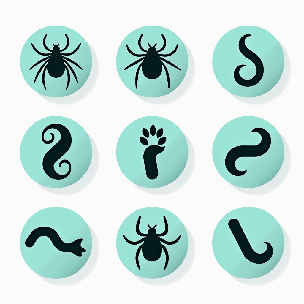 Modern clean infographic showing icons of various pet parasites like ticks and worms, professional layout, teal and white theme, high contrast, 1:1