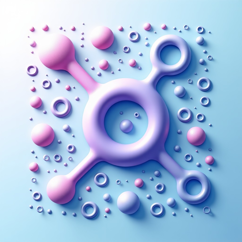 Scientific visualization of molecular structures and hormones, clean and modern infographic style, soft blue and purple tones, high contrast, 4:3