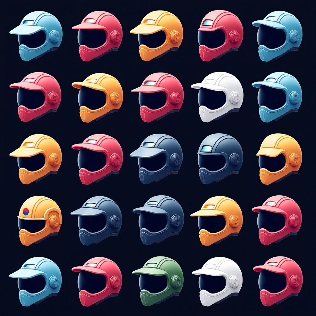A modern digital archive interface featuring various subculture icons like colorful helmets and anime style characters, futuristic aesthetic, high contrast, 1:1