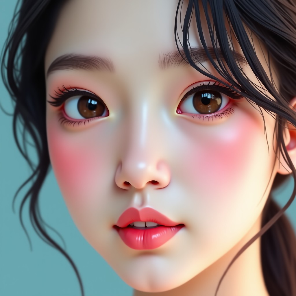 Close-up of a person with clear healthy eyes, sparkling eyes, natural look, Korean model appearance, bright and vivid colors, high resolution, 1:1
