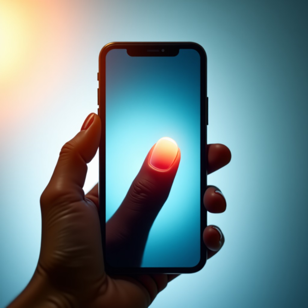 A hand holding a smartphone to take a macro photo of a fingernail, clean clinical background, warm lighting, 4:3