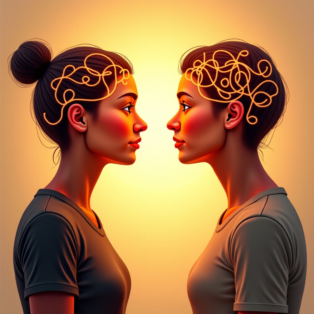 A conceptual illustration of human psychological and physical connection, soft warm lighting, abstract flowing lines representing energy and response, artistic rendering, textured background, no text. 1:1