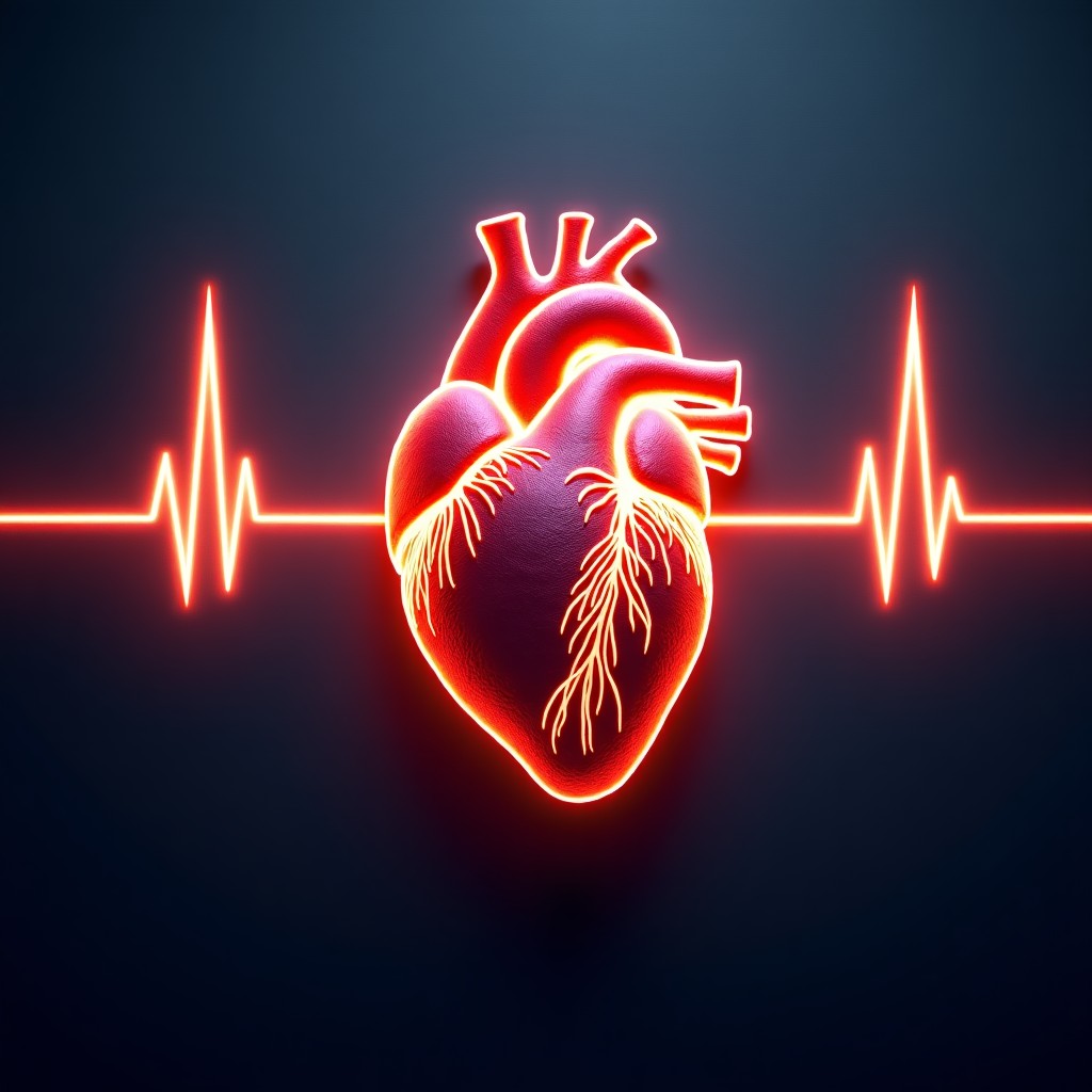 Artistic rendering of a glowing heart pulse, ethereal light flowing through veins, symbolic representation of life and destiny, textured background, deep colors, 4:3