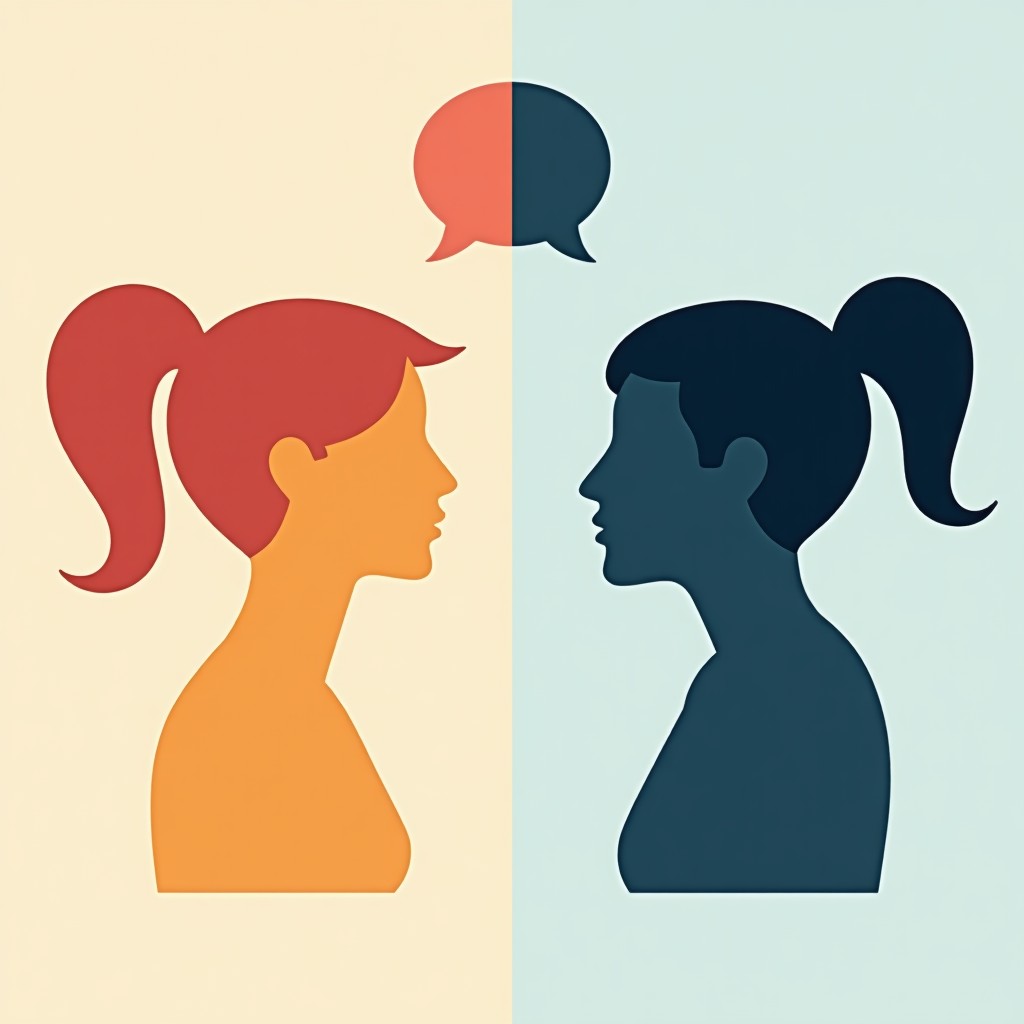 A clean and modern infographic comparing two personality types, one represented by soft pastel colors and warm lighting, the other by sharp lines and cool tones, high contrast, minimalist layout, 1:1