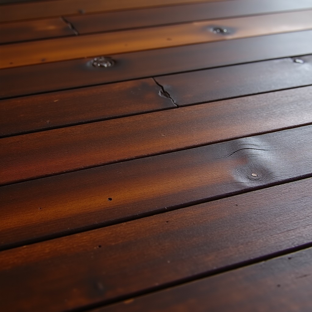 close up of dark brown thermally modified wood planks, smooth texture, professional woodworking, 4:3