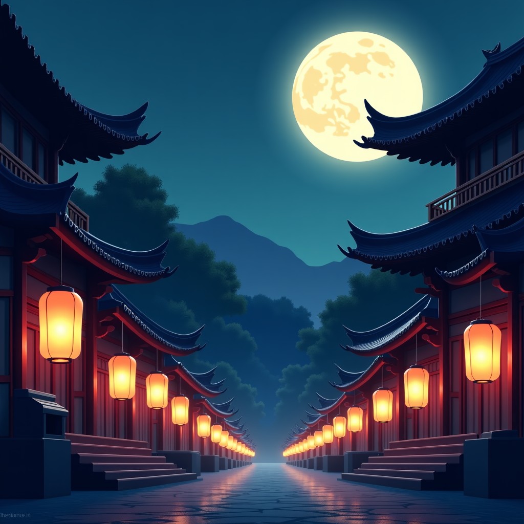 An artistic illustration for a Korean historical drama titled Eunaehaneun Dojeoknim-a featuring a melancholic atmosphere with traditional Korean lanterns and a dark palace background under a full moon no text 1:1