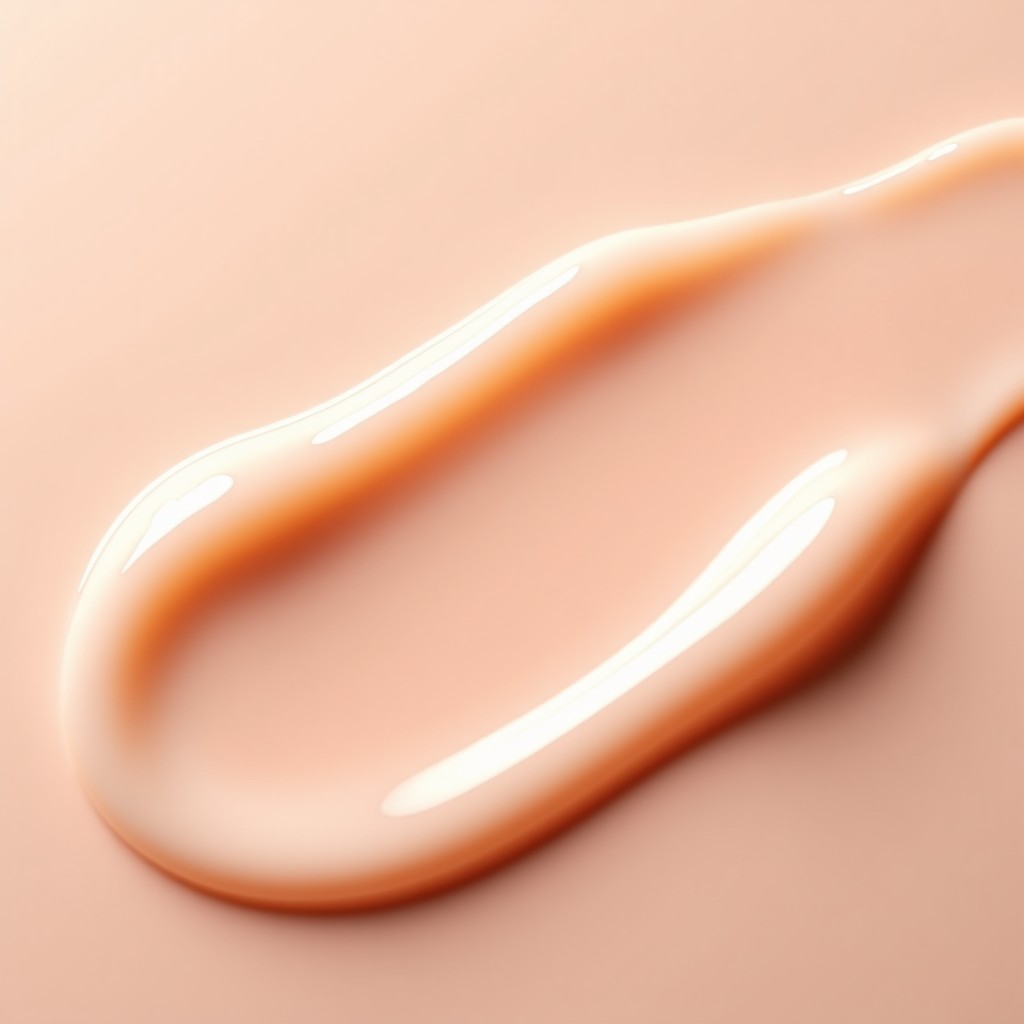 Close-up of a watery and moisturizing skin tint texture being applied to smooth skin. Light and airy feel. High contrast and clean layout. 4:3