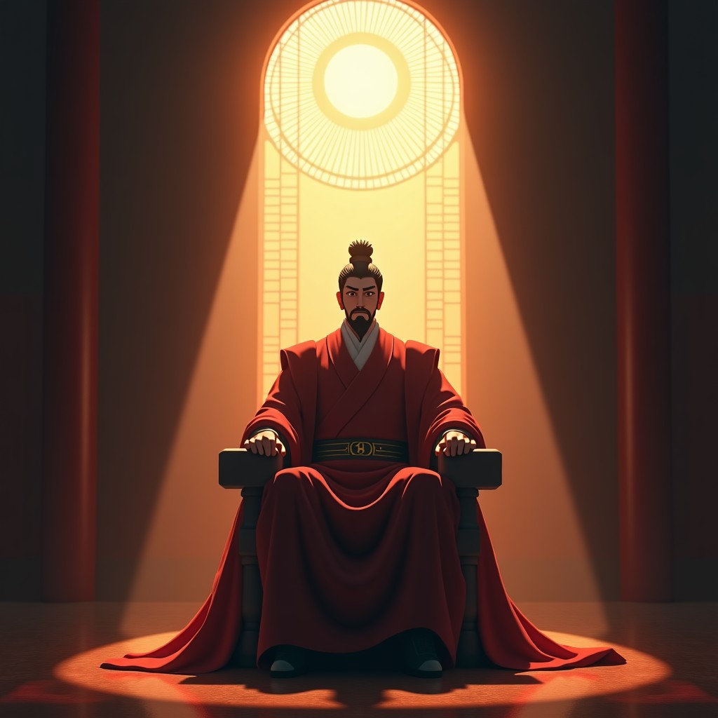 An angry Joseon King Yeonsangun in a magnificent traditional palace throne room, dramatic shadows, intense historical drama atmosphere, high contrast rendering, 4:3