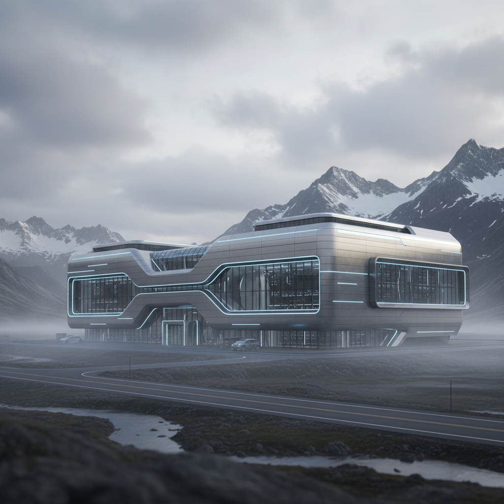 거대한 데이터센터 설비의 외관