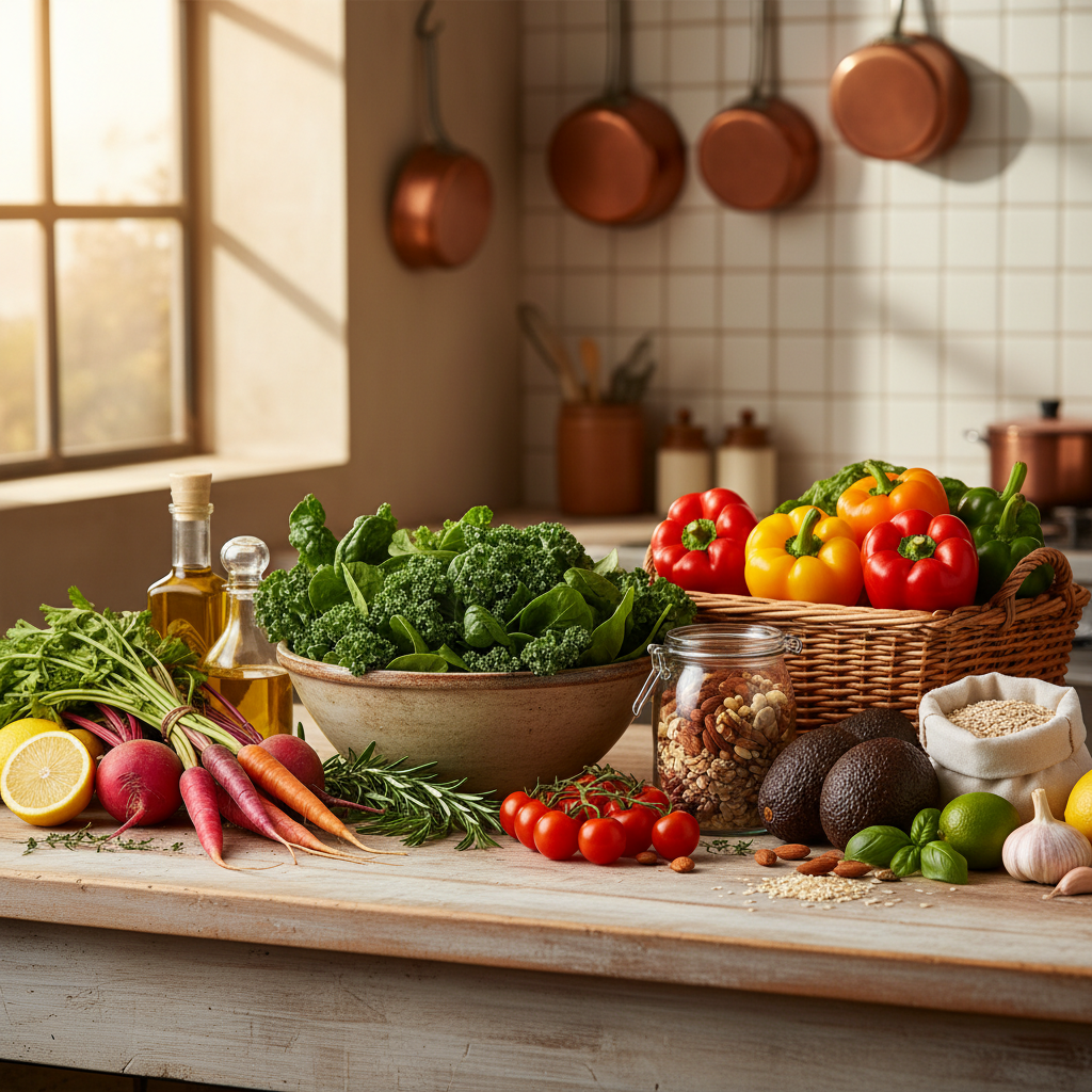 건강한 식단과 요리를 준비하는 모습