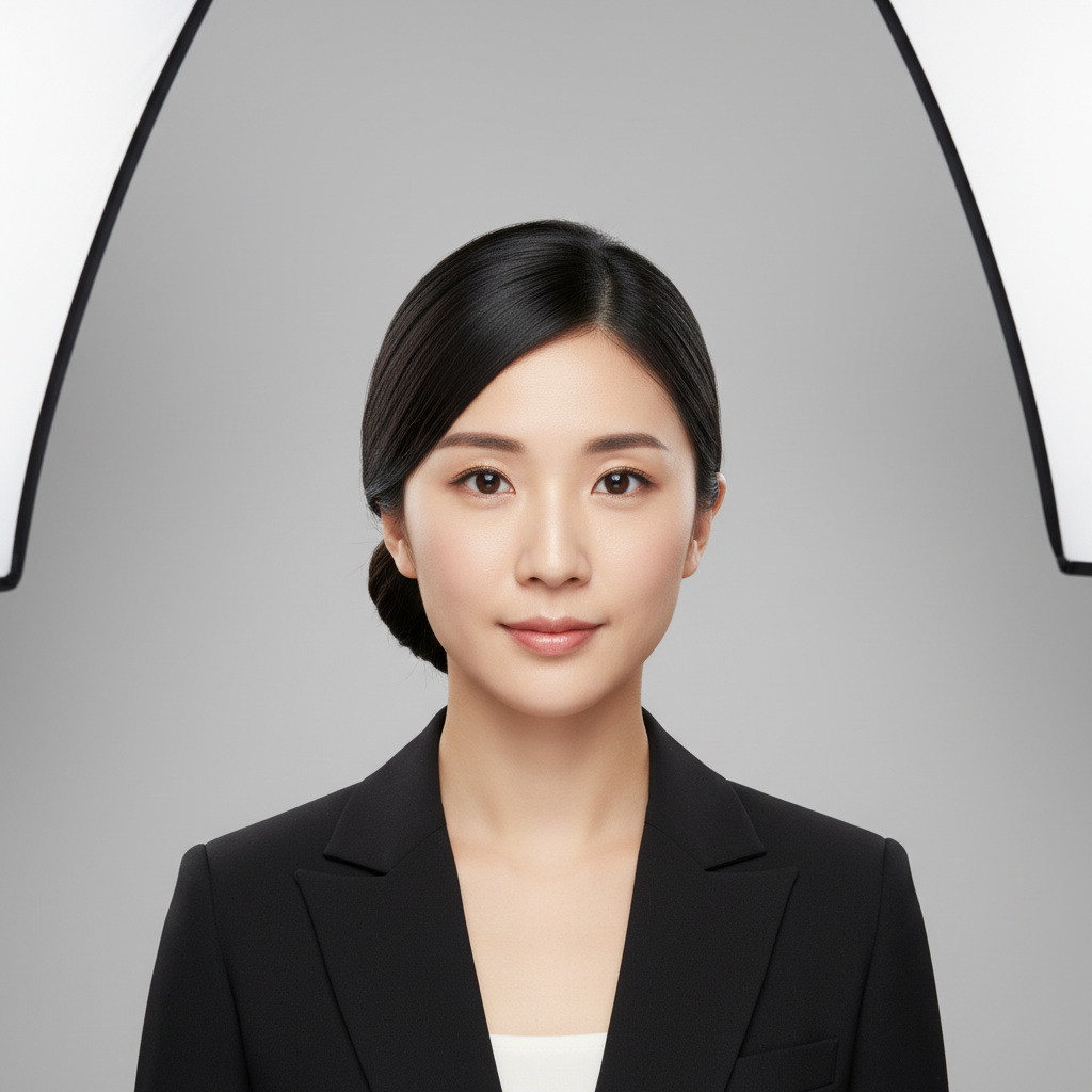 깔끔하게 정리된 헤어스타일의 여권사진 예시