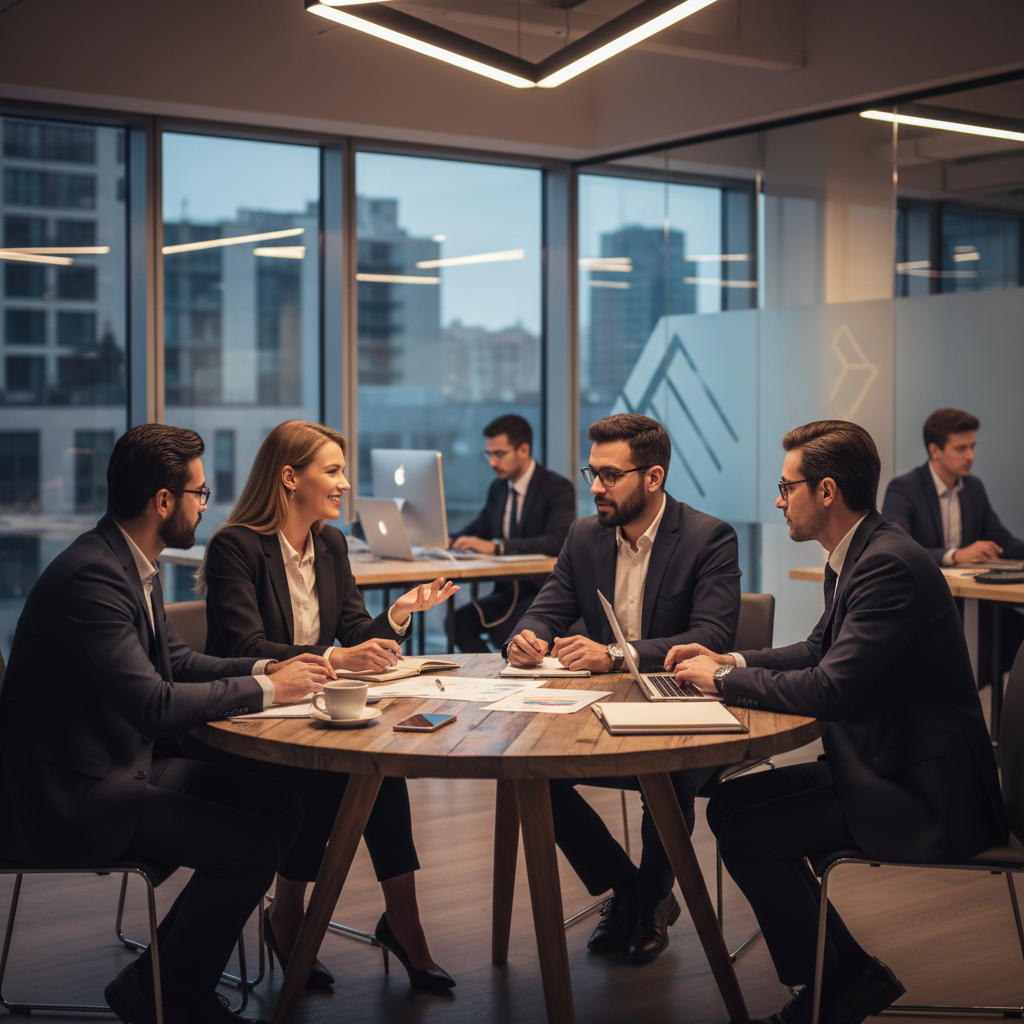 다양한 투자자와 스타트업 창업자들이 모여 논의하는 모습