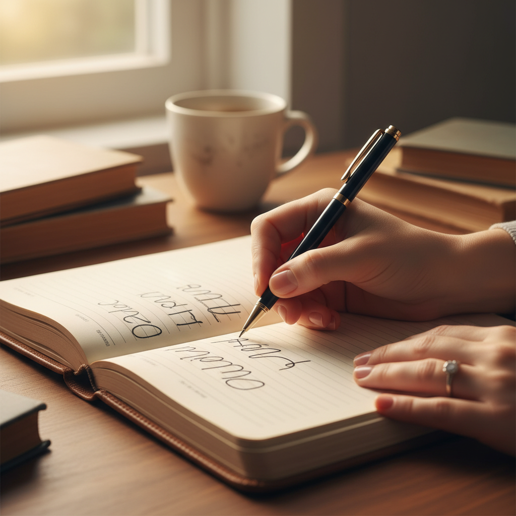다이어리에 별자리 운세를 기록하는 손