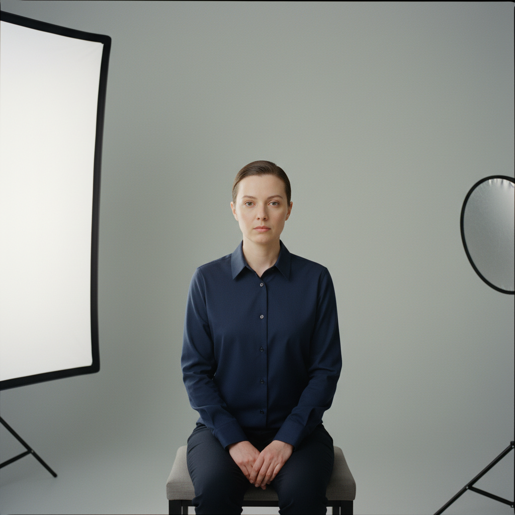 단정하게 정리된 여권사진 촬영 장면