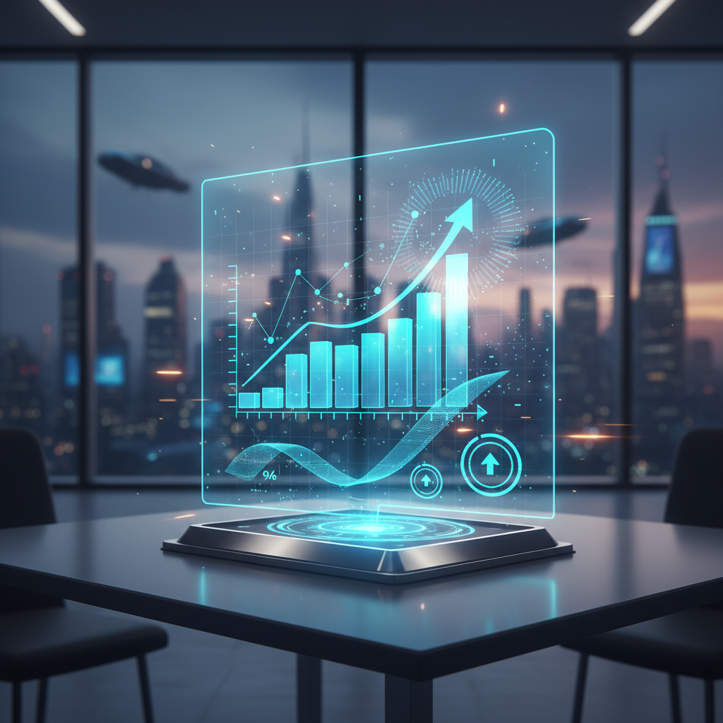 디지털 화면 속 데이터 그래프가 상승하는 이미지