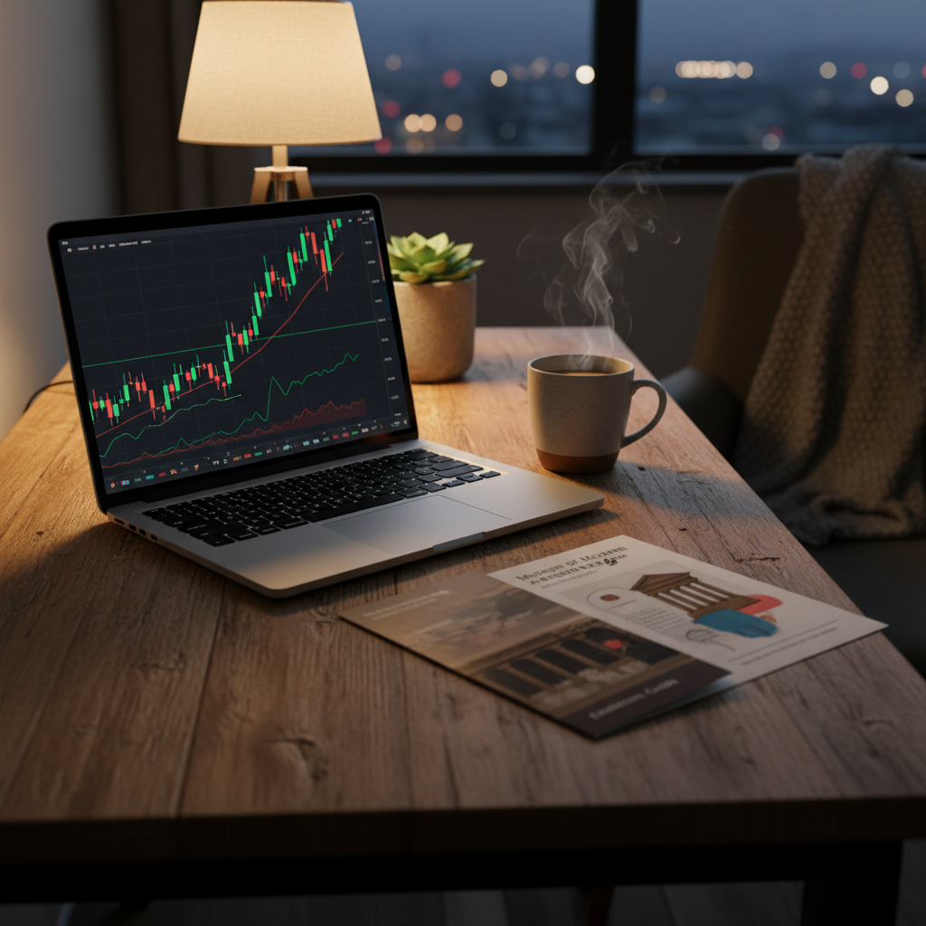 따뜻한 커피 한 잔과 노트북이 놓인 주말 풍경