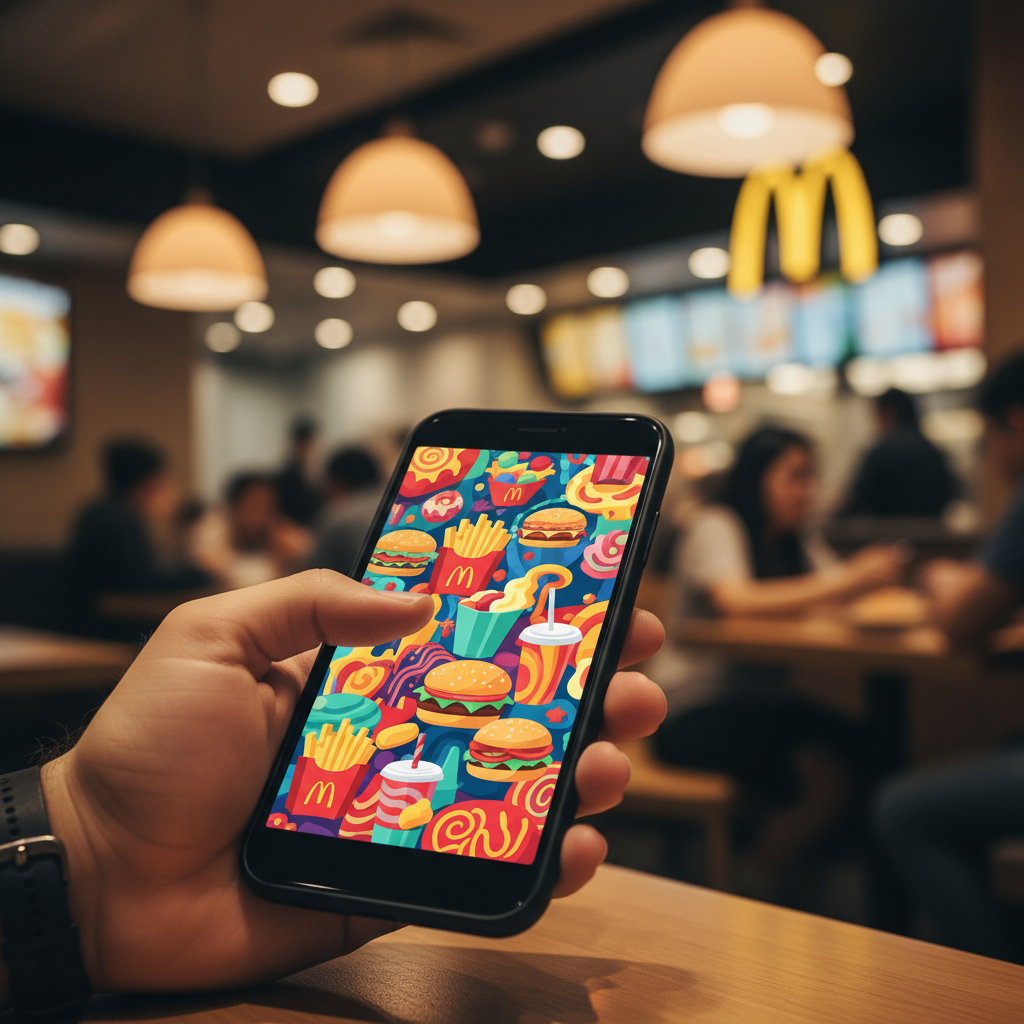 매장 안에서 맥도날드 앱 쿠폰을 확인하는 손길