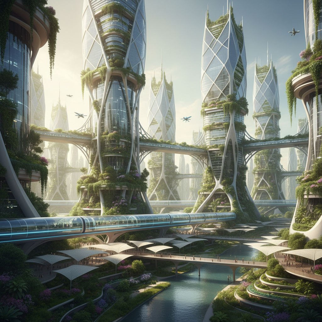 미래 지향적인 도시의 스마트 시티 전경