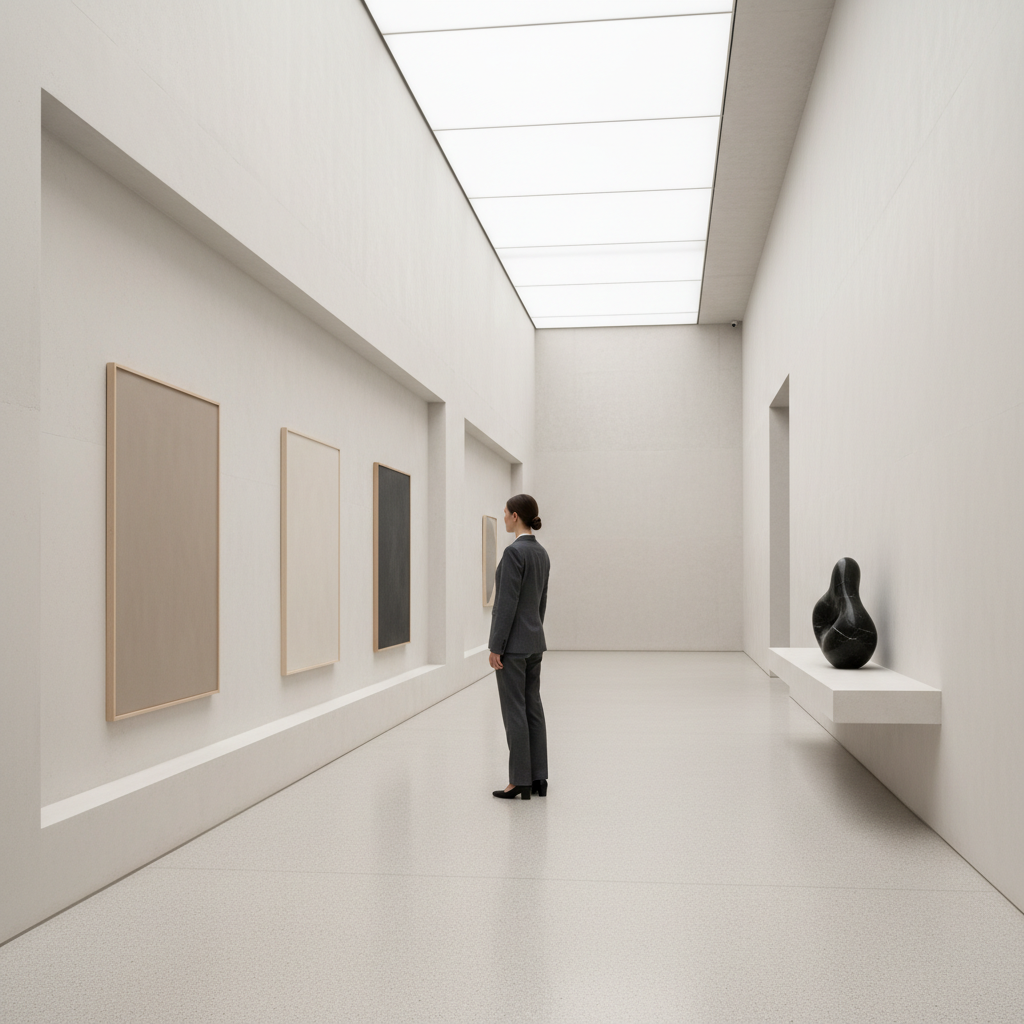 미술관 복도에서 사색하는 사람