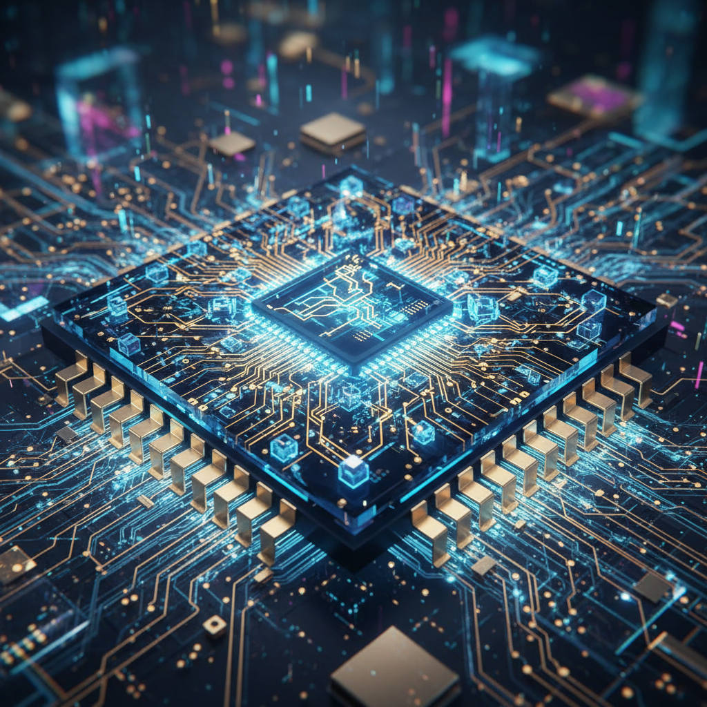 반짝이는 차세대 AI 반도체 칩의 모습