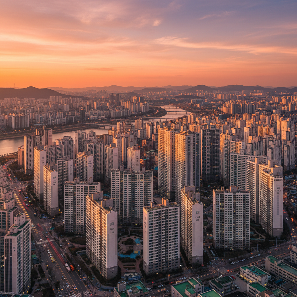 복잡한 도심 속 아파트 단지의 전경