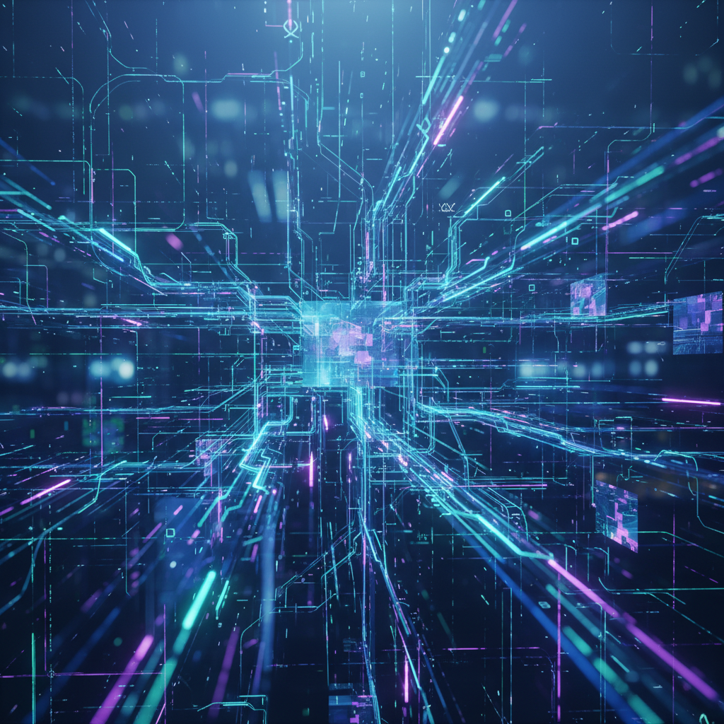 복잡한 디지털 네트워크와 데이터 흐름