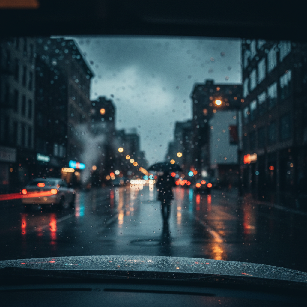 비 내리는 거리의 어두운 풍경