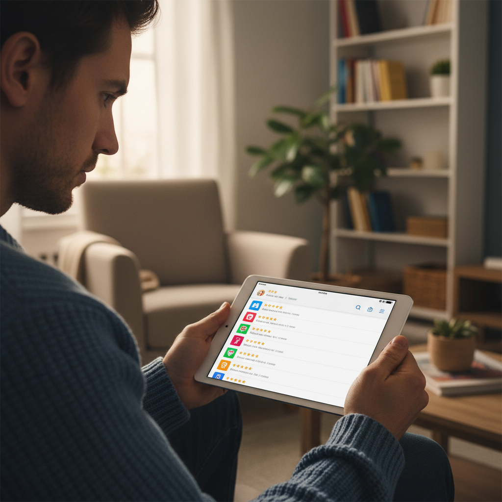 사용자들이 앱스토어에서 리뷰를 확인하는 모습