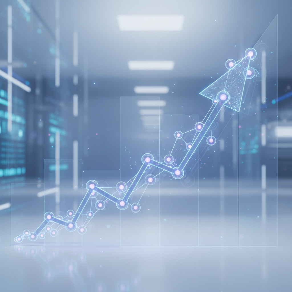 상승하는 주식 그래프와 AI 네트워크 아이콘