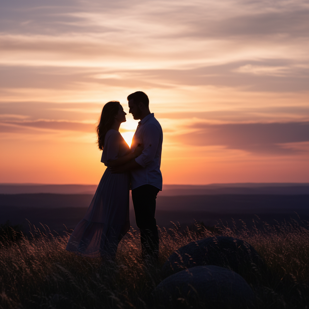 서로를 바라보는 연인의 실루엣