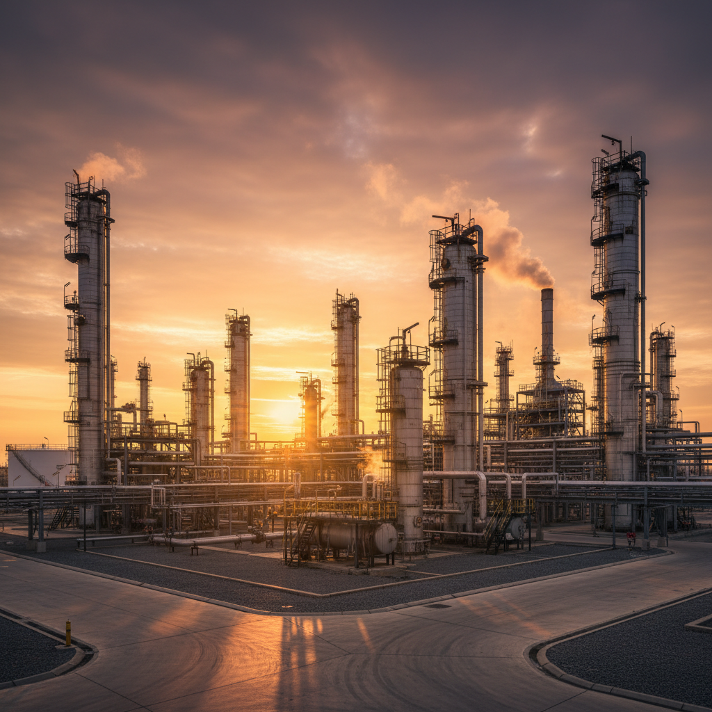 석유 굴착기와 정유 시설의 모습