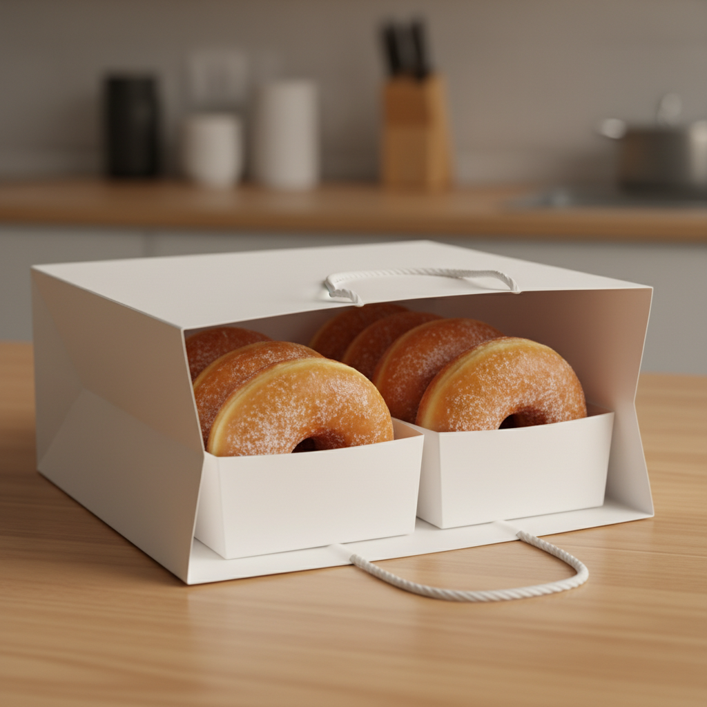 쇼핑백에 담긴 두 박스의 도넛