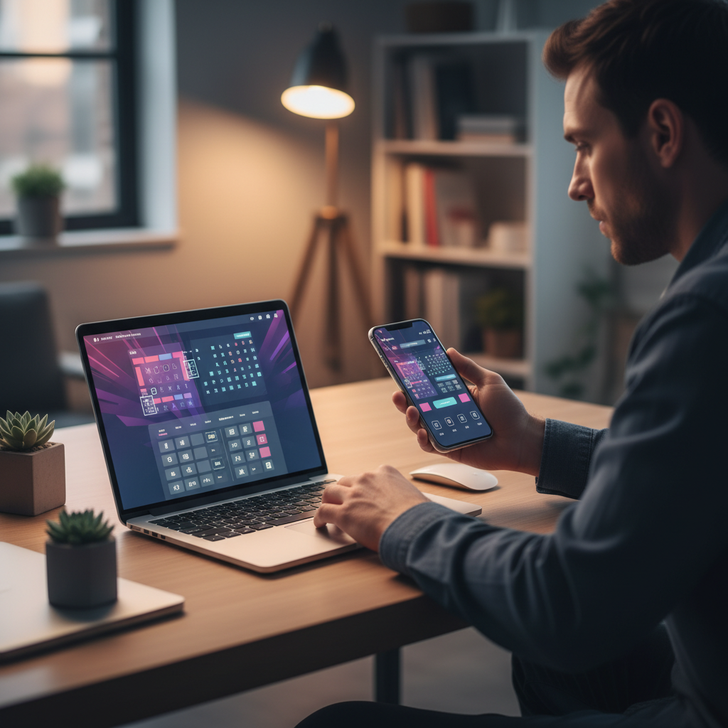 스마트폰과 노트북으로 티켓팅을 준비하는 모습