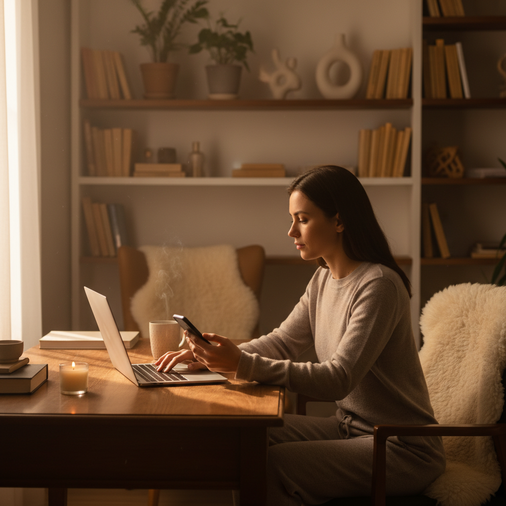 스마트폰과 노트북을 사용하는 현대인의 모습
