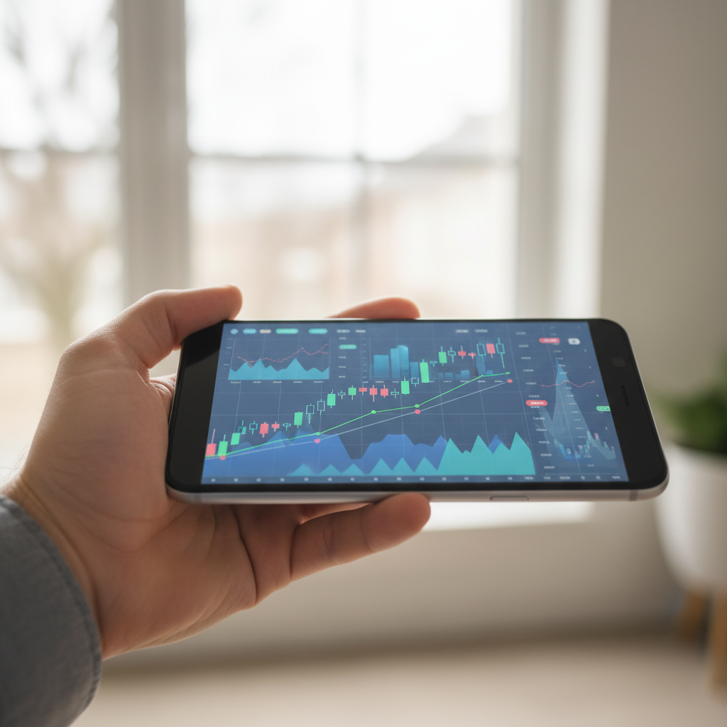 스마트폰으로 주식 앱을 확인하는 투자자