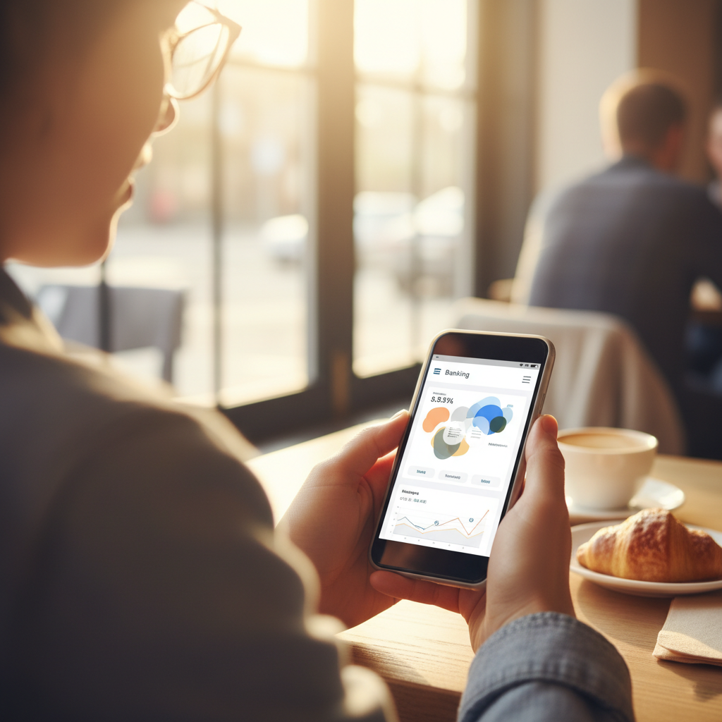 스마트폰으로 카카오뱅크 앱을 사용하는 모습